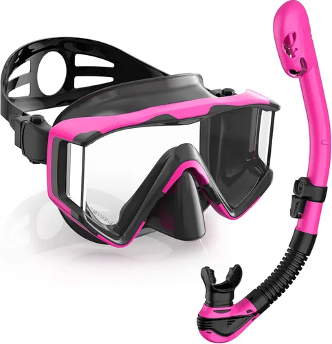 Miniatura 9 de Greatever Juego de esnórquel Pano de 3 ventanas para adultos, vista panorámica amplia, máscara de buceo antivaho, antifugas, gafas de esnórquel