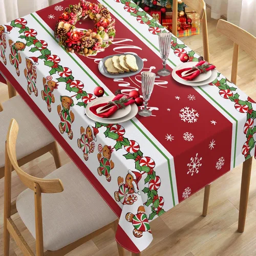 Miniatura 7 de Mantel cuadrado de hombre de jengibre con texto en inglés "Merry Christmas" de 60 x 60 pulgadas, mantel decorativo para mesa de comedor, decoración