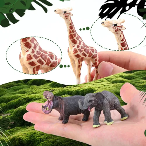 Miniatura 3 de SIENON 12 figuras de animales salvajes con tarjetas, figuras realistas de plástico de zoológico de selva con elefante, león, jirafa, oso, gorila