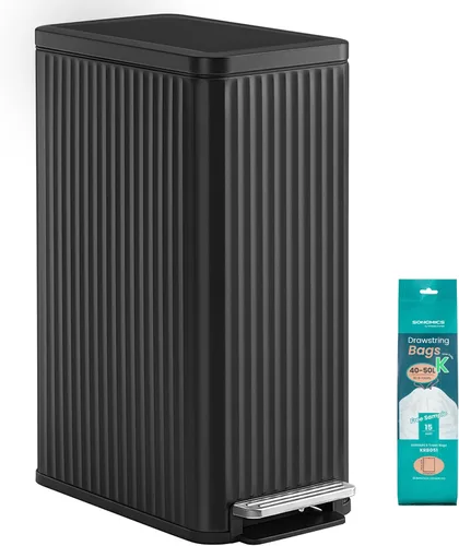 Miniatura 11 de SONGMICS Bote de basura de 13 galones (50 L) para cocina, con tapa, pedal y cubo interior extraíble, cierre suave, acero inoxidable, 15 bolsas