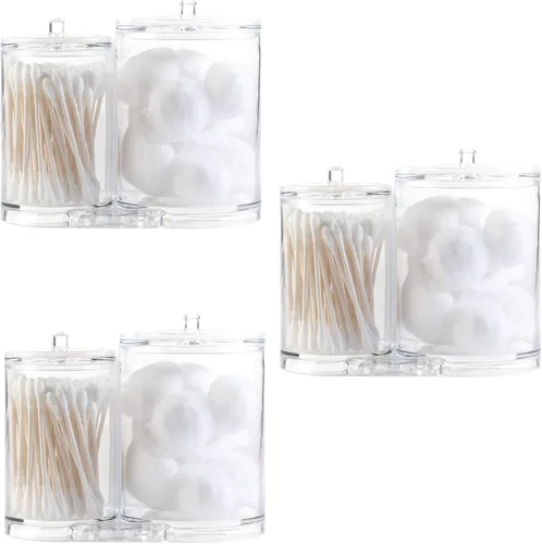 Miniatura 7 de Huji Juego de organizador de baño de acrílico, bola de algodón, Q-Tip y soporte para almohadilla con tapas, tarros de almacenamiento transparentes
