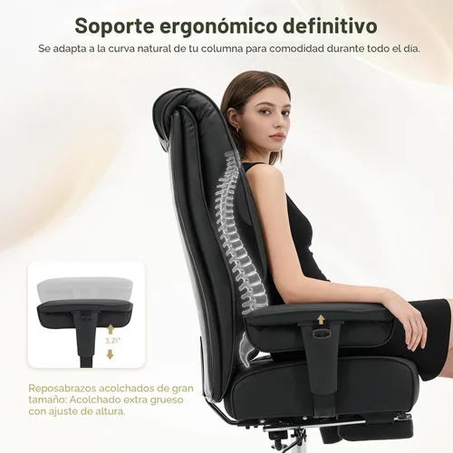 Miniatura 4 de EXCEBET Silla de oficina grande y alta de 400 libras con asiento ancho, silla ejecutiva de oficina de cuero con respaldo alto y reposapiés, sillas