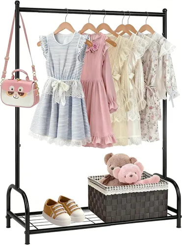 Perchero de ropa para niños, estante de almacenamiento de disfraces para niños, pequeño estante de ropa con estante de almacenamiento de metal,