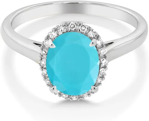 Miniatura 41 de Gem Stone King Anillo de compromiso ovalado de oro blanco de 10 quilates con piedra natal y halo de diamantes Ovalado de 0.354 x 0.276 in Anillo