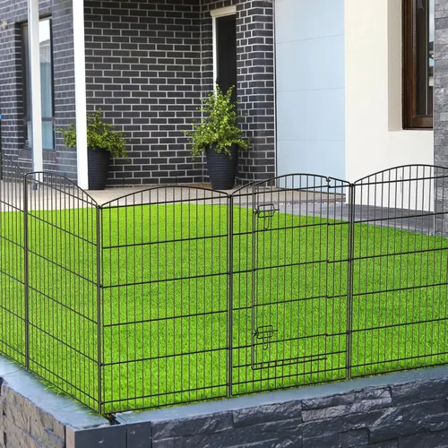 Miniatura 14 de INJOPEXI Valla de Jardín 12 Paneles 23.6 pies (L)×24 pulg (H) Vallas Decorativas de Jardín con 11 Paneles de Valla + 1 Puerta Alambre Resistente a