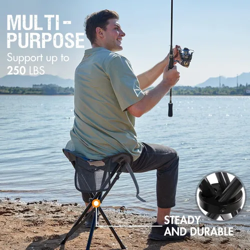 Miniatura 5 de Portal - Taburete de camping plegable portátil, trípode plegable con asiento para senderismo, caza, caminata, pesca, viajes al aire libre con Azul