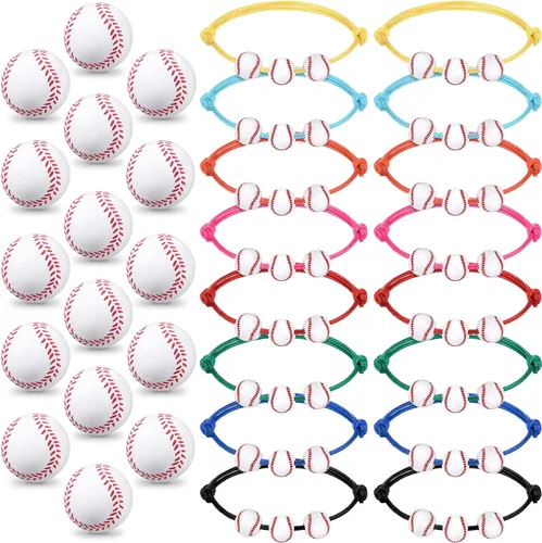 Juego de 32 piezas de recuerdos de fiesta de béisbol, 16 pulseras de béisbol ajustables, 16 mini pelotas deportivas para estrés, suministros de