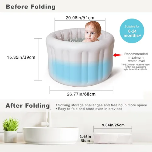 Miniatura 4 de Bañera inflable portátil para bebés de 6 meses en adelante, piscina plegable para bebés con base antideslizante y asiento de apoyo suave, ideal