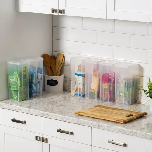 Miniatura 6 de IRIS USA - Contenedores de almacenamiento verticales de plástico con tapa abatible para despensa, hogar, oficina, organización, grandes, organizador