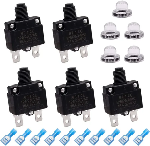 Miniatura 12 de mxuteuk 5 interruptores automáticos de 3 amperios con botón de reinicio manual de 125/250 V CA 32 V CC, interruptor protector de sobrecarga