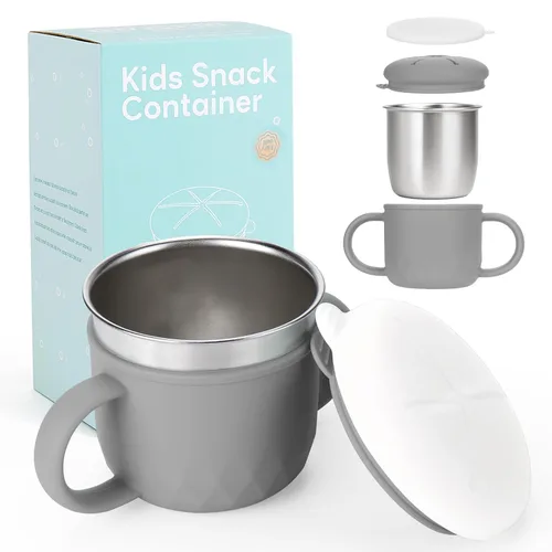 Miniatura 19 de Contenedor de merienda para niños pequeños, contenedores de merienda de acero inoxidable a prueba de derrames para niños pequeños con tapas y asas