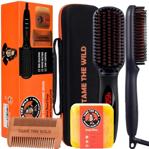 TAME THE WILD MAKE YOUR BEARD BEHAVE Kit de alisador de barba para hombre, incluye cepillo portátil para barba, jabón para barba, peine de madera de