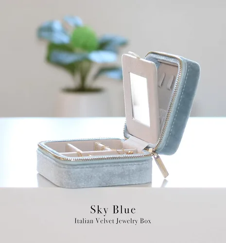 Miniatura 91 de BLUTETE Joyero de viaje organizador de terciopelo con anillos de espejo, aretes, collares, caja organizadora de almacenamiento (negro)