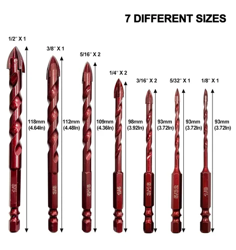 Miniatura 2 de FEWELL Brocas de mampostería 10 piezas, juego de brocas para hormigón, tamaño de 1/8 a 1/2 pulgadas, juego profesional de brocas de alto cobalto
