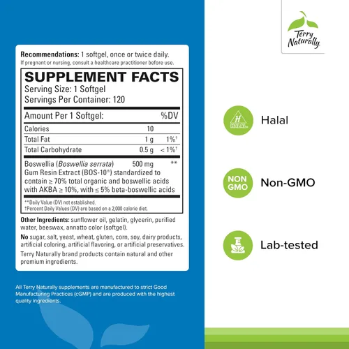Miniatura 2 de Terry Naturally BosMed 500 Extra Strength - Suplemento de extracto de Boswellia Serrata - Suplemento para un apoyo pulmonar saludable - Fórmula