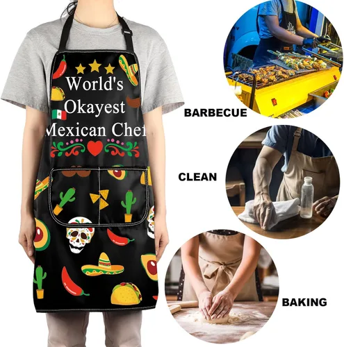 Miniatura 5 de JNIAP Delantal de chef mexicano con bolsillos, delantal de cocina El Jefe - Regalo de chef jefe