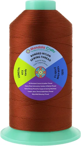 Miniatura 295 de Mandala Crafts - Hilo de nailon para coser cuero, tapicería, mezclilla y para trenzar el pelo; resistente, 1500 yardas, tamaño 69 T70 Marrón