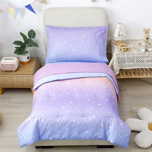 Miniatura 15 de URBONUR Juego de ropa de cama de 4 piezas para niños pequeños - Juego de edredón ultra suave con dibujos animados de animales del zoológico rosa