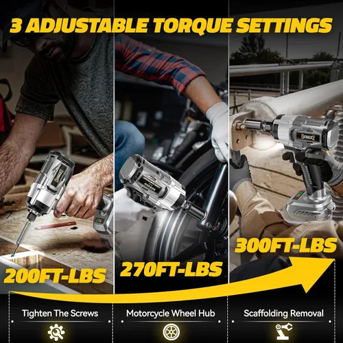 Miniatura 4 de DIYtoolifz Llave de impacto inalámbrica de 1/2 pulgada compatible con batería Dewalt de 20 V (herramienta desnuda), destornillador de impacto sin