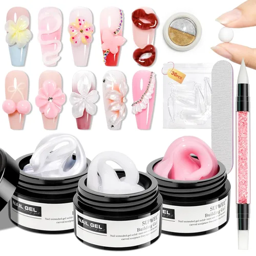 Miniatura 21 de Gel de arte de uñas 3D transparente y blanco, gel sólido constructor para uñas, antiadherente, para escultura de manos, geles duros con doble