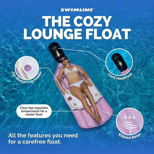 Miniatura 4 de SWIMLINE Flotador Inflable para Piscina Tumbona Balsa Colchón, Colchoneta Divertida, Edición Clásica Rosé, Rosa Botella de rosa