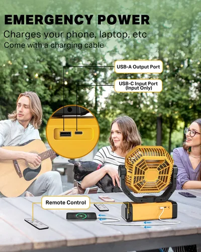 Miniatura 7 de Ventilador recargable portátil de 70 horas 20000 mAh de 9 pulgadas con oscilación automática/remoto/temporizador/luz LED, ventilador de camping