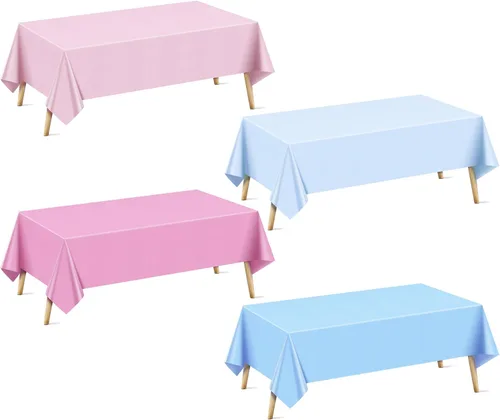 Miniatura 29 de Mantel rectangular de la serie azul y verde, 4 piezas, 54 x 72 pulgadas, color sólido, impermeable y a prueba de derrames, mantel de plástico