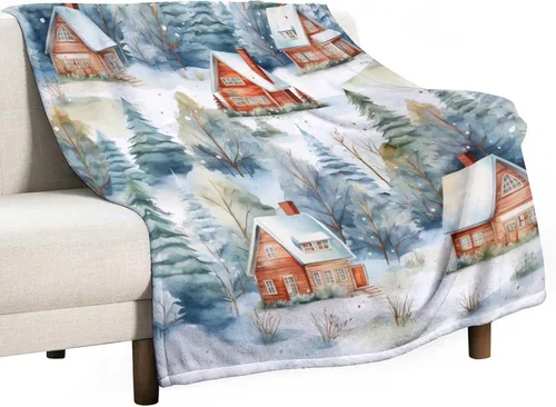 Miniatura 34 de Manta de invierno de acuarela de Navidad en el bosque, manta cálida y acogedora para sofá, cama para adultos, 30 x 40 pulgadas, manta de microfibra