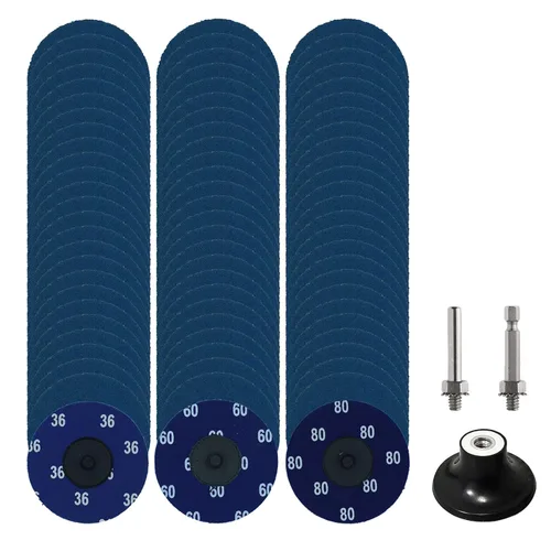 Juego de 75 discos de cambio rápido de 3 pulgadas, disco de lijado con bloqueo de rollo de circonia con soporte de 1/4", compatible con amoladora