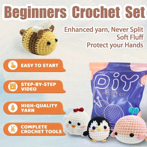 Miniatura 2 de YAMAXIN Kit de Ganchillo para Principiantes Adultos – 4PCS Kit de Inicio de Amigurumi de Animales de Ganchillo con Hilo, Ganchos, Herramientas