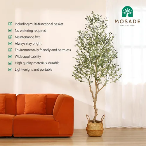 Miniatura 5 de MOSADE Árbol de olivo artificial de 7 pies de planta de seda de olivo artificial y canasta de hierba marina hecha a mano, árbol de seda topiario