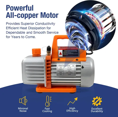 Miniatura 4 de BACOENG 3.5 CFM Bomba aspiradora, 110V 1/3 HP Bomba aspiradora giratoria de paletas de una etapa para HVAC con aceite, para recarga de refrigerante