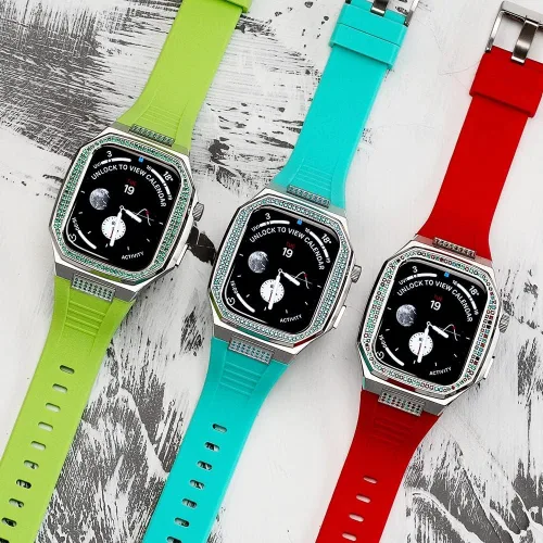 Kit de modificación de acero para Apple Watch Band 8, 7, 1.732 in, 1.772 in, diamante de metal para iWatch Series 8, 7, 6, SE, 5, 4, 1.614 in, 1.575