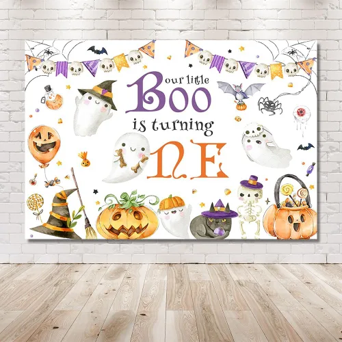 Miniatura 6 de MEHOFOND Telón de fondo de Halloween para primer cumpleaños de 7 x 5 pies, feliz Booday para niños, primer cumpleaños, fondo blanco para fotografía