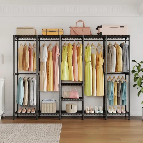 Miniatura 8 de Higeego H5 Perchero de alambre extra grande, perchero de ropa resistente, perchero independiente para colgar ropa, armario con estante ajustable
