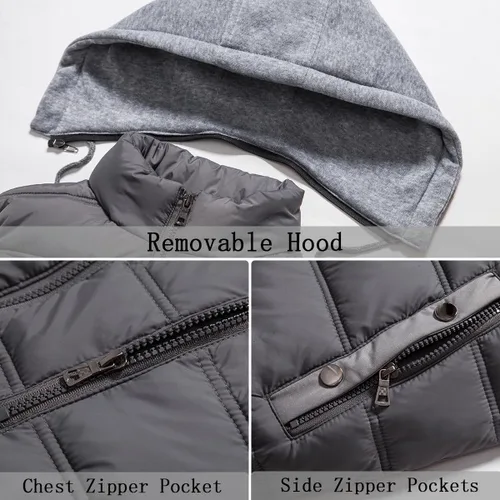 Miniatura 4 de Msmsse Chalecos acolchados para hombre, chaleco de invierno para hombre, ligero, resistente al viento, chaleco con capucha para golf y correr