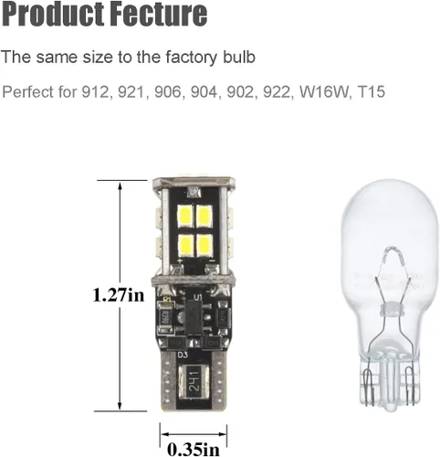 Miniatura 4 de KISLED Bombillas LED 912 921 de marcha atrás, paquete de 4 bombillas LED superbrillantes sin errores T15 912 W16W 921 para luz trasera, luces