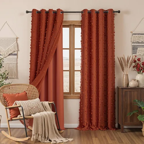 Miniatura 34 de Mysky Home Cortinas de doble capa, dormitorio, traslúcidas, opacas, habitación de niños, comedor, guardería, ojales, oscurecer la habitación, 52 x