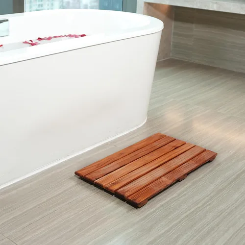 Miniatura 4 de VaeFae Alfombra de ducha de teca, alfombra de baño antideslizante, alfombra de spa de lujo, alfombra de madera para bañera, 20 x 13 pulgadas