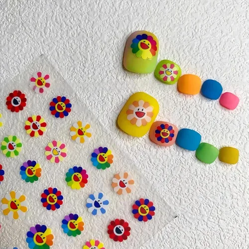Miniatura 10 de Dedyel Calcomanías de uñas de sonrisa, lindas calcomanías de uñas de dibujos animados 5D en relieve de cara sonriente, calcomanías de uñas Kawaii