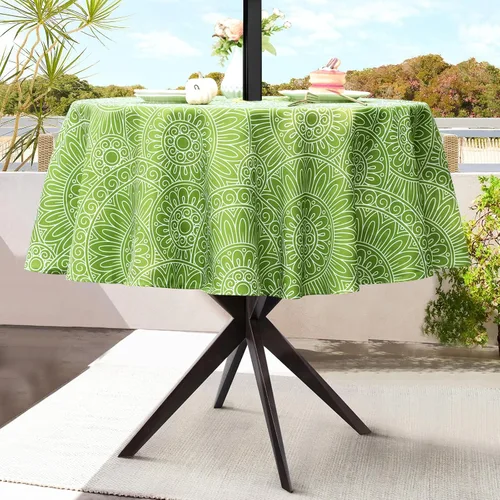Miniatura 20 de UMINEUX Mantel para exteriores con agujero para sombrilla y cremallera, para primavera/verano, impermeable, para picnic, barbacoa, jardín