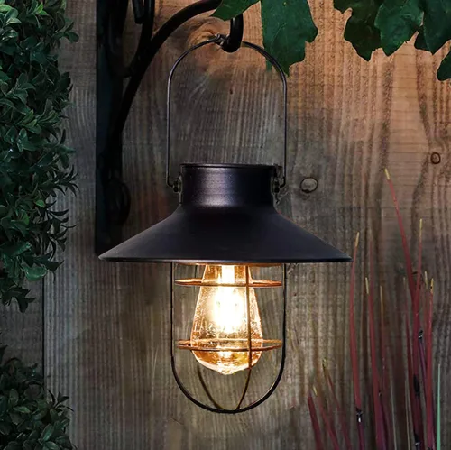 pearlstar Lámpara Solar Colgante para Exterior, Lámpara de Metal con Bombilla Edison Blanca Cálida, Diseño para Jardín, Patio, Porche, Decoración