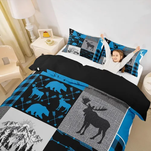 Miniatura 20 de Erosebridal Funda de edredón rústica de ciervo, tamaño individual, funda de edredón de retazos de oso para niños, adolescentes y adultos, juego