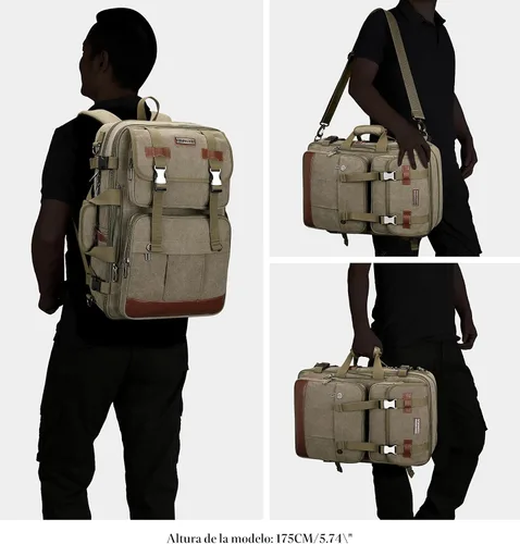 Miniatura 2 de Mochila de lona WITZMAN con puerto de carga USB, mochila grande de viaje, equipaje de mano, apta para laptop de 17 pulgadas para hombres, Verde