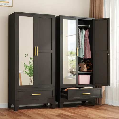 Miniatura 11 de winiowa Armario de metal con cajón, armario de 71 pulgadas con estantes ajustables y barra para colgar, armario de almacenamiento de ropa