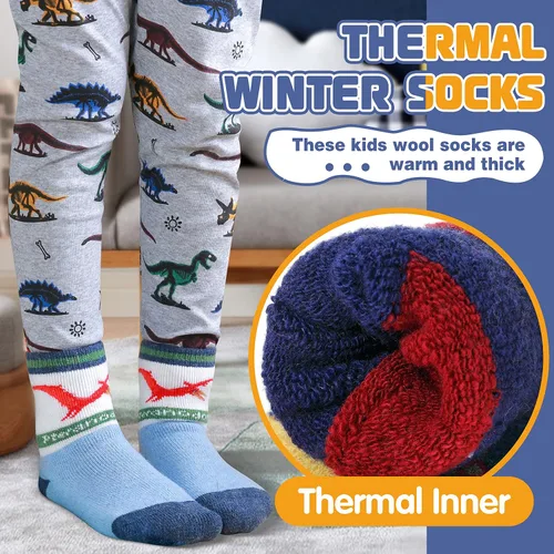 Miniatura 4 de ANTSANG Calcetines de senderismo de lana para niños, cálidos, gruesos, térmicos, para invierno, calcetines para snowboard, 6 pares, Nieve