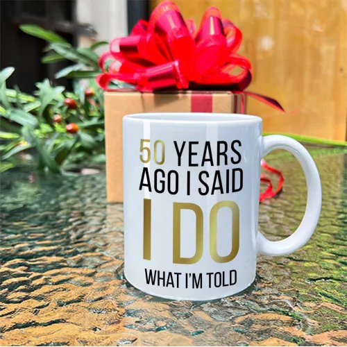 Miniatura 5 de Dnuiyses Novedoso juego de tazas de hace 50 años, regalos de aniversario de boda para parejas, 50 Years Ago I Said I Do Wedding Anniversary Cup