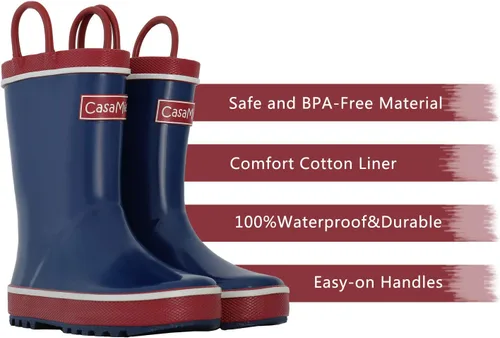 Miniatura 3 de CasaMiel Botas de lluvia unisex para niños pequeños, botas de lluvia para niñas y niños, botas de lluvia de goma natural hechas a mano para niños