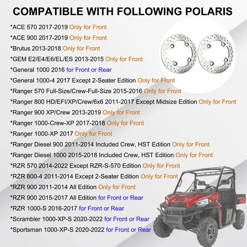 Miniatura 2 de Paquete de 2 rotores de disco de freno delantero compatibles con Polaris Ranger 570 800 900 1000 Diesel RZR 570 800-4 900 1000-S General 1000 GEM