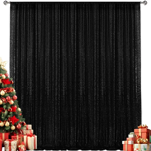Miniatura 51 de 2 paneles de cortinas de fondo de lentejuelas verdes de 8 pies, cortinas de fondo de fotografía con purpurina para decoración de Navidad, boda